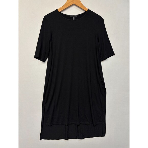 Eileen Fisher Women Short Sleeve T-Shirt Dress Size XS X-Small Black D037 -16 - Picture 1 of 14